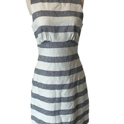 J. Crew Sleeveless Linen Cotton Dress Women's Size 0 White Black Striped preppy