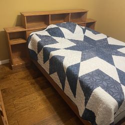 Wooden Bed Frame with Storage Headboard and Dresser