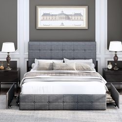 Storage Platform Bed with Adjustable Headboard