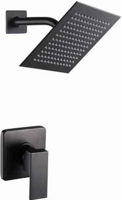 Matte Black Shower Faucet Set, Bathroom Rainfall Shower System with Stainless Steel Metal Showerhead, Single Function Shower Trim Kit with Rough-in Va