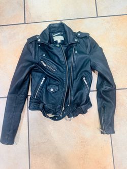 Michael Kors Black Leather Moto Motorcycle Jacket size Xs