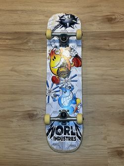 Vintage World Industries Skateboard Flame boy Wet Willy Original Complete Deck