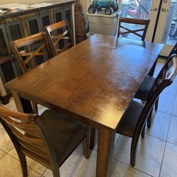 Wood Dining Room Table And Six Chairs.