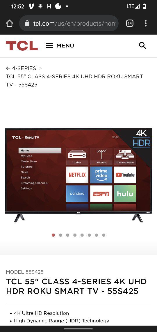 55 Inch TCL Roku TV - Mint Condition