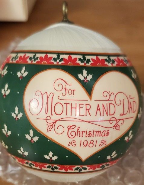 1981 Hallmark "Mother & Dad" Satin Ball Christmas Ornament