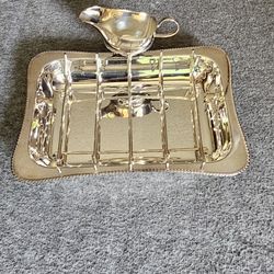 Silver Plate Asparagus Service Dish With Removable Rack And Sauce Boat