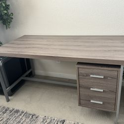 Wooden Desk With Attached Drawers 