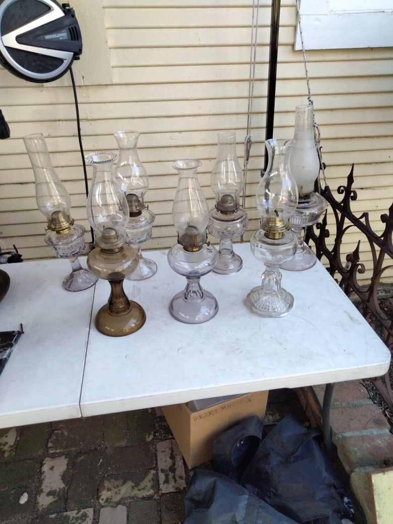 Antique Kerosene Lamps Seven Total Three Have Turned Purple