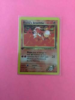 1st edition Blaine’s Growlithe 62/132 Pokemon Card from Gym Heroes