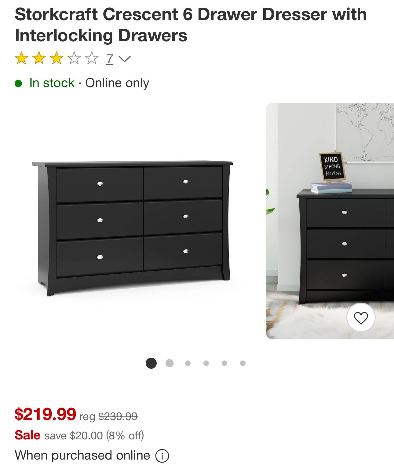 Storkcraft Crescent Drawer Dresser with Interlocking Drawers