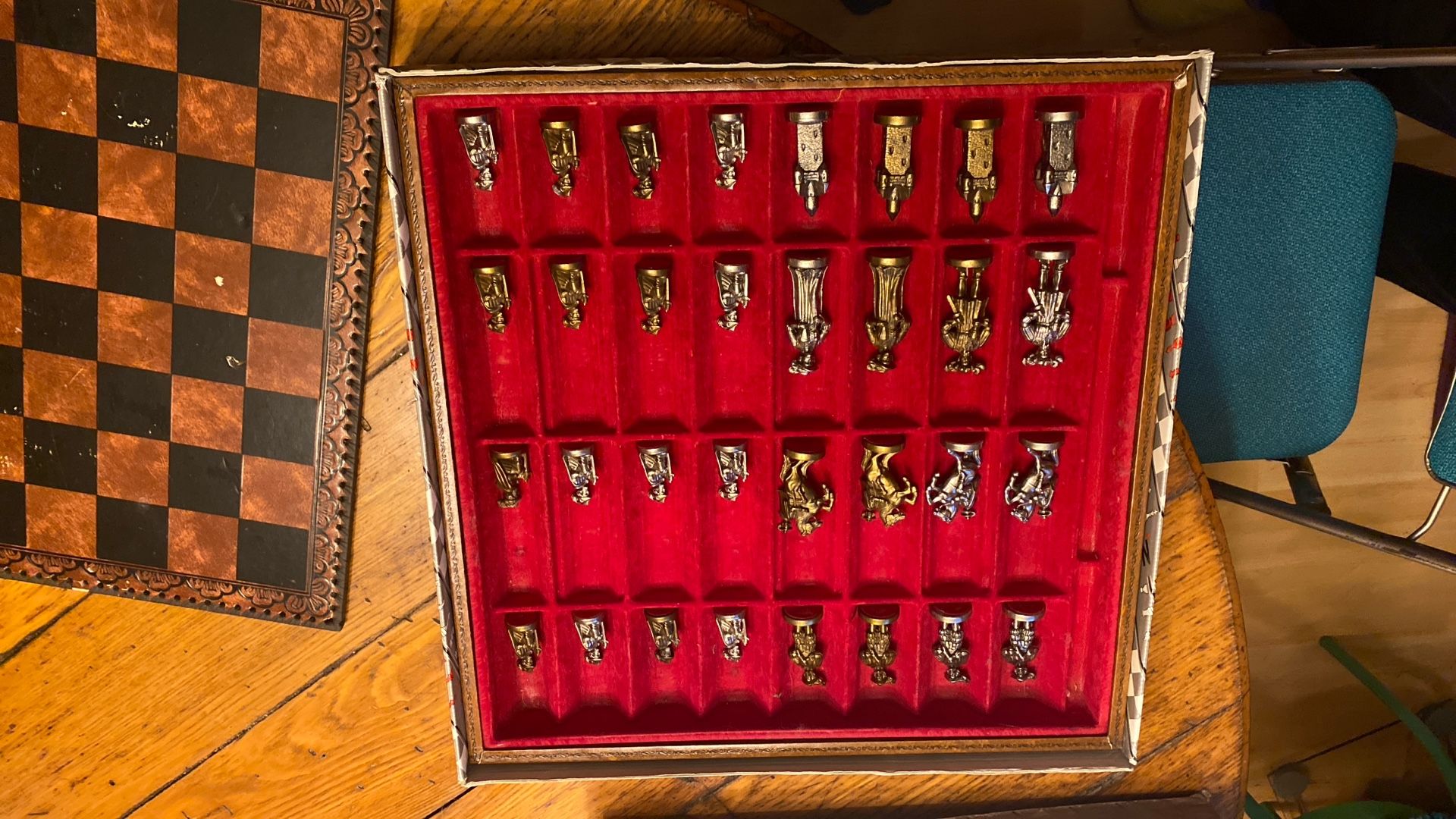 Vintage Metal Chess Set And Board