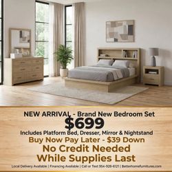 4-Piece Bedroom Set Platform Bed Dresser Mirror Nightstand | buy now pay later $39 down