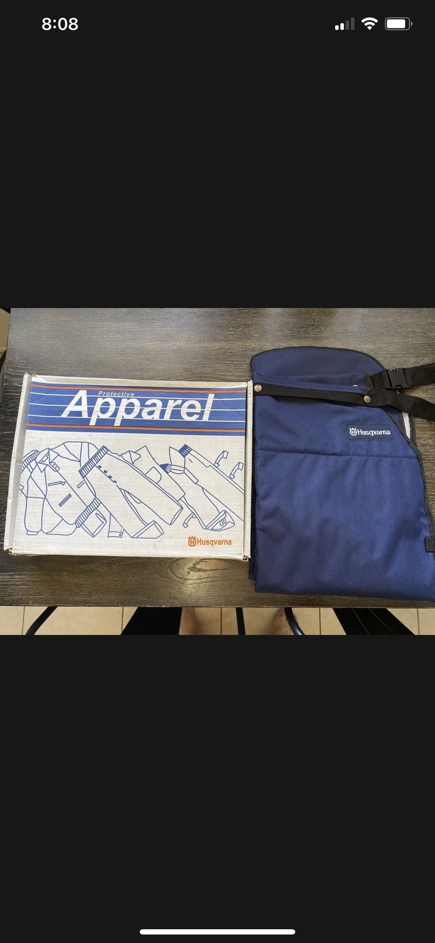 HUSQVARNA CHAINSAW CHAPS NAVY (new old stock) Leg:36”. Waist: OSFA