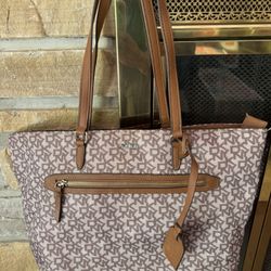 DKNY Brown Monogrammed Tote Purse