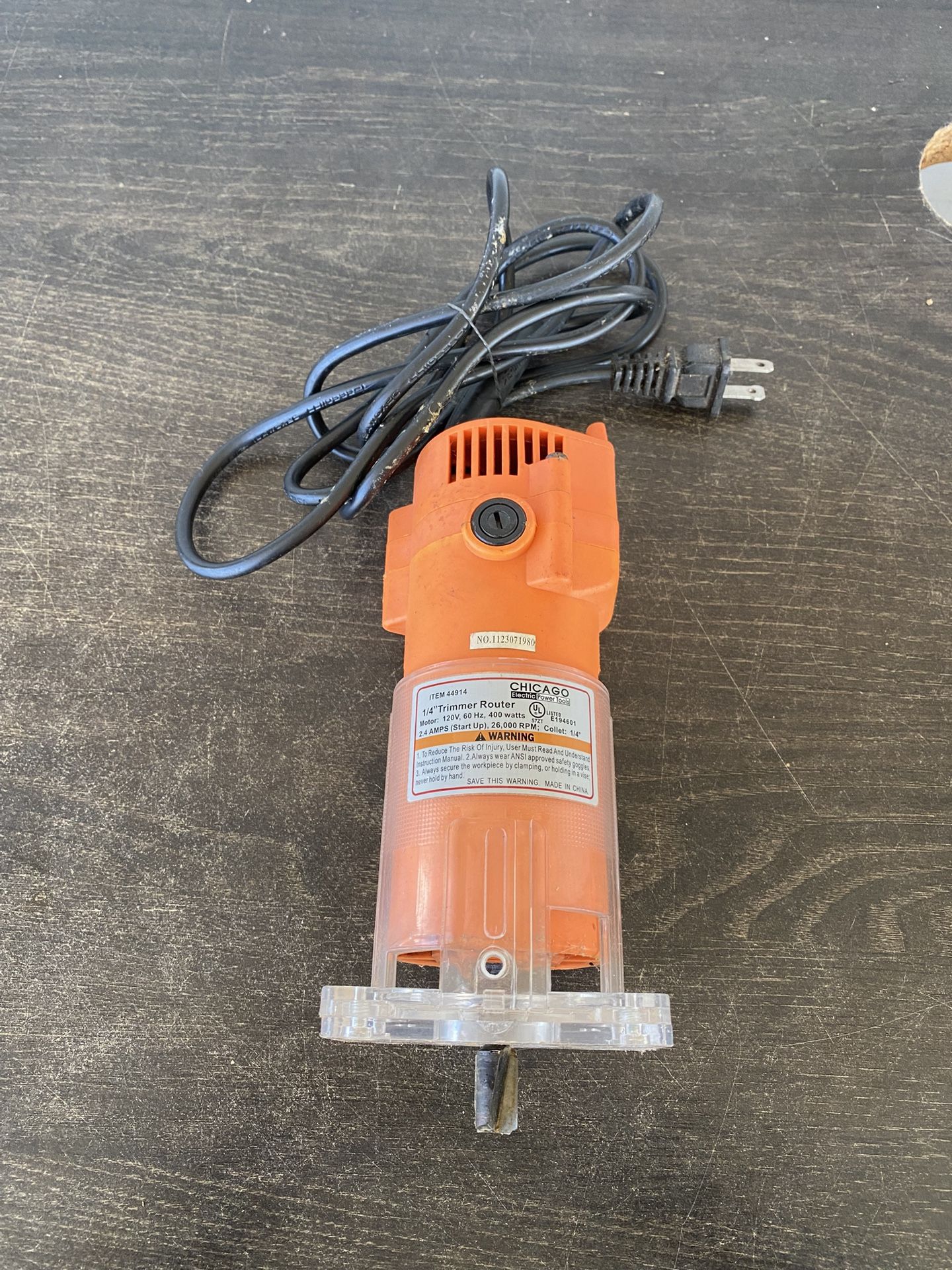 CHICAGO ELECTRIC 1/4'' Trimer Router 44914 Power Tools 120V 400Watt, 26,000RPM