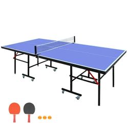 KLB Sport 8ft Mid Size Table Tennis Table Foldable Ping Pong Table Set for Indoor with W/Accessories