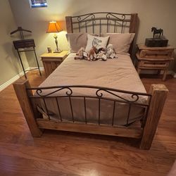 Rustic Solid Wood Bedroom Set – Bed, Dresser w/ Mirror, Nightstands + More