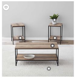Mainstays 3-Piece Coffee and End Table Set, Rustic Brown Finish with Black Metal Frame