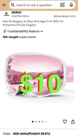 Kids Ski Goggles for Boys Girls Aged 3-14, 100% UV Protection OTG Ski Goggles