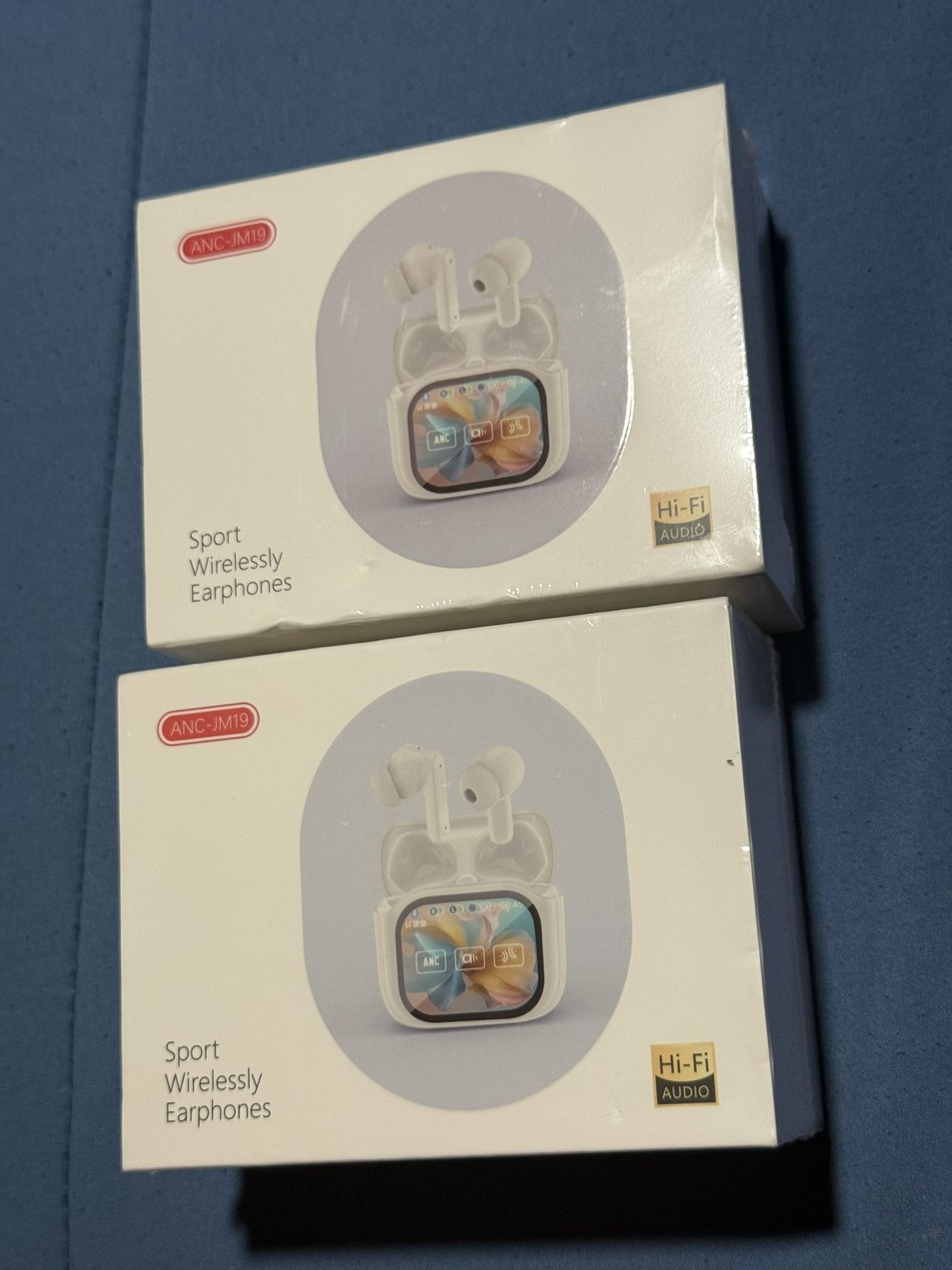 Smart Touch Screen Wireless Earbuds - TWS True Wireless Bluetooth 5.4 - ANC Active Noise Cancellation - Blue Tooth Headphones for iPhone & Android 