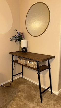 Wood and Metal Console Table with Lower Shelf