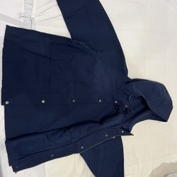 Uniqlo Navy Blue Windbreaker Jacket With Hood, Multiple Pockets