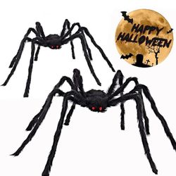 2 Pack 5 Ft. Halloween Outdoor Decorations Black Scary Giant Fake Hairy Spider Props for Yard Party Decor