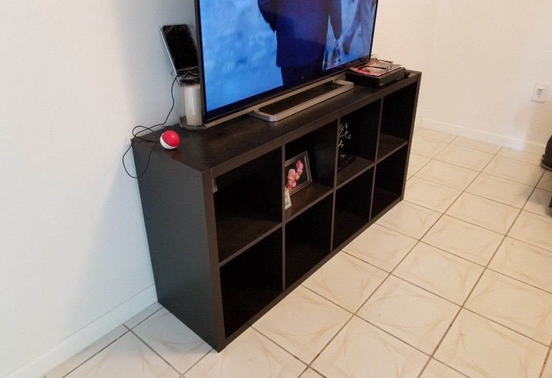 WOODEN TV STAND WITH SHELVES