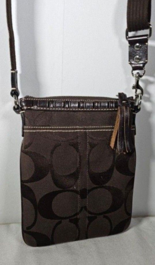 Coach Brown Signature Canvas Crossbody Swing Pack Bag