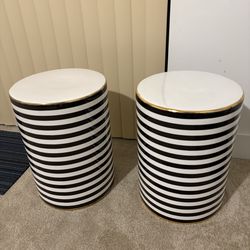 Set of 2 Modern Black & White Accent Tables / Stools