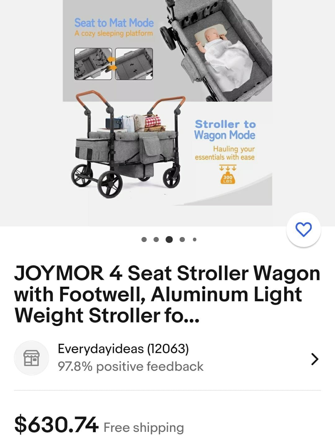 JOYMOR 4 Seat Stroller Wagon with Footwell, Aluminum Light Weight Stroller for Kids Infants, Adjustable Canopy, XL All-Terrain Wheel, Easy Push and Pu