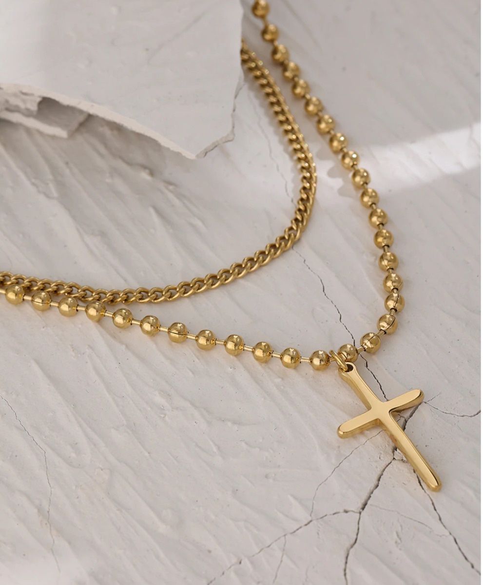 Layered Jesus Cross Pendant Necklace