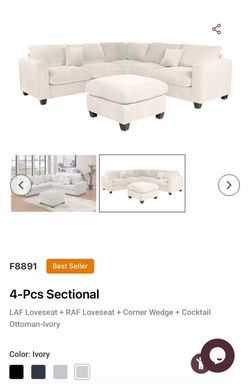4-Piece Sectional Sofa with Ottoman – Ivory
