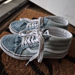 Blue and white denim Vans sneakers, size 6 in women