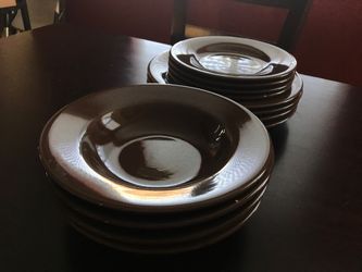 Set of 12 brown plates