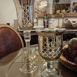 15" Silver Glass Stem Candle Holder 2