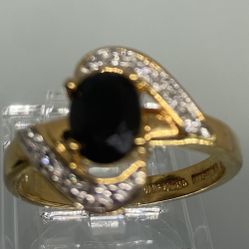 14 Kt HGP Lindenwold  CZ Black Sapphire Ring Size 9