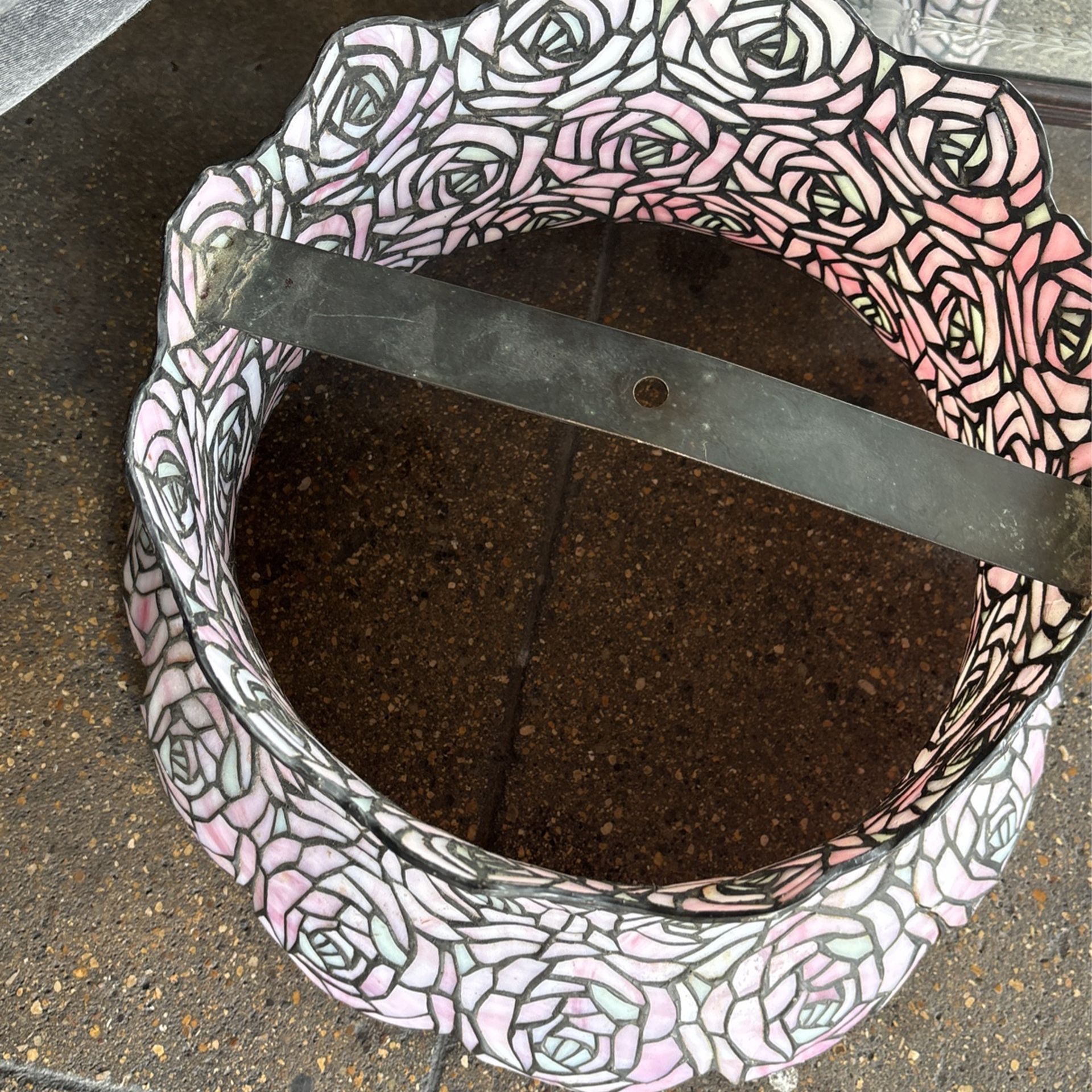 Large Leaded Stained Glass Cabbage Rose Lamp Shade