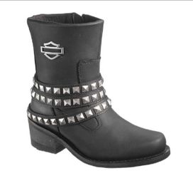 Harley Davidson Ladies Kellyn Black Leather Boot size 7 Biker Zip Boots Studs Straps