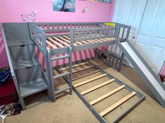 Twin Over Twin Bunk Bed with Stairway, Storage Compartments