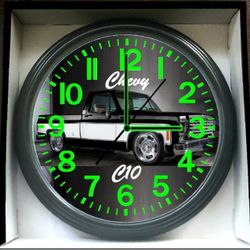 Chevy Chevrolet C10 Bagged Glow In The Dark Wall Clock New!
