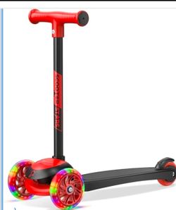 Red/ Black Mini 3-Wheel Kids Scooter - Lean-to-Steer, LED Light-Up Wheels!
