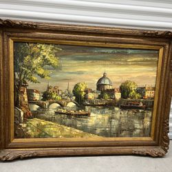 Beautiful Vintage Original painting in beautiful ornate wood frame 