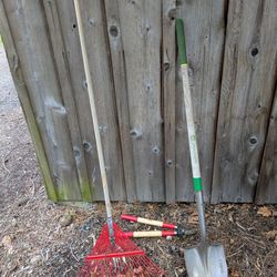 Rake, shovel, and pruning shears