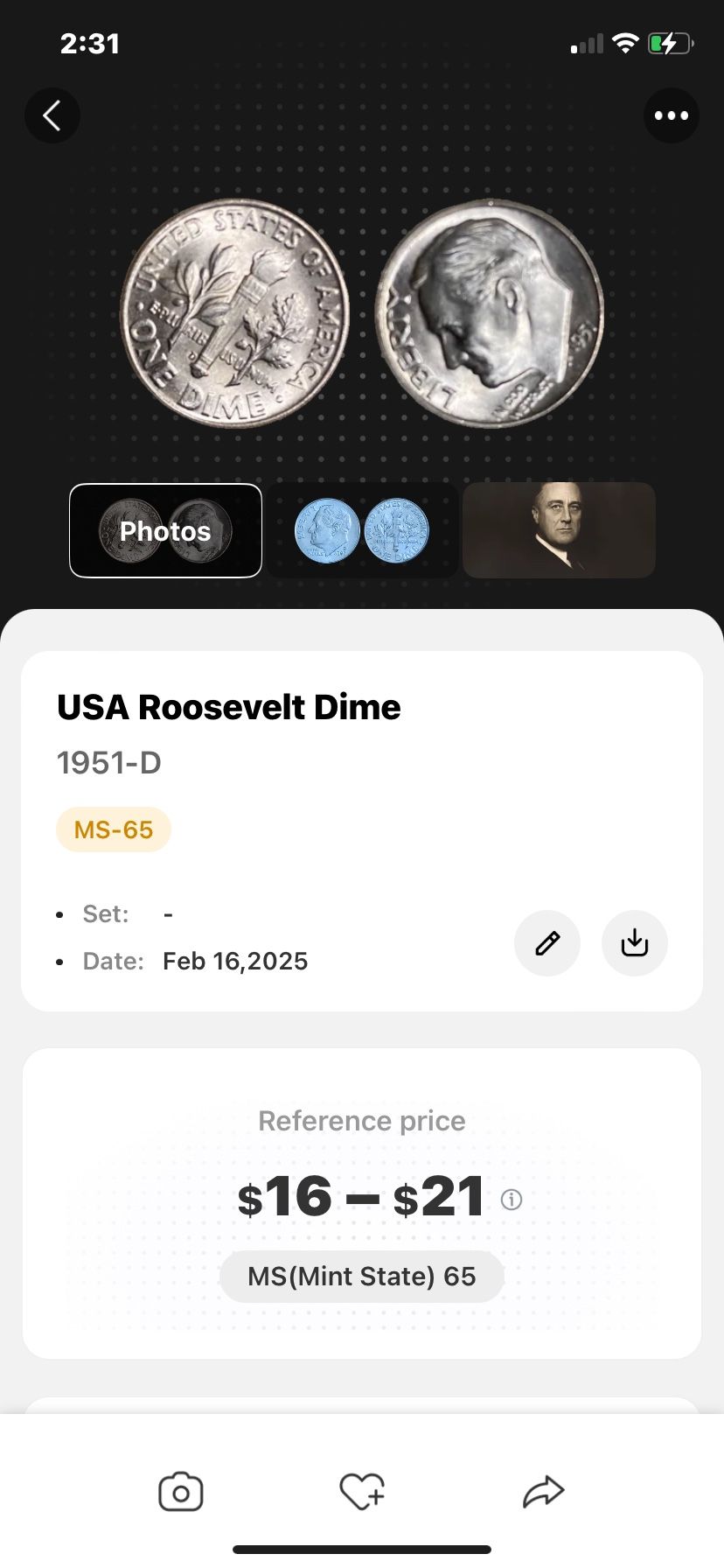1951- D Roosevelt Dime