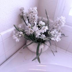 C Ceramic Vase With faux White Flowers 
