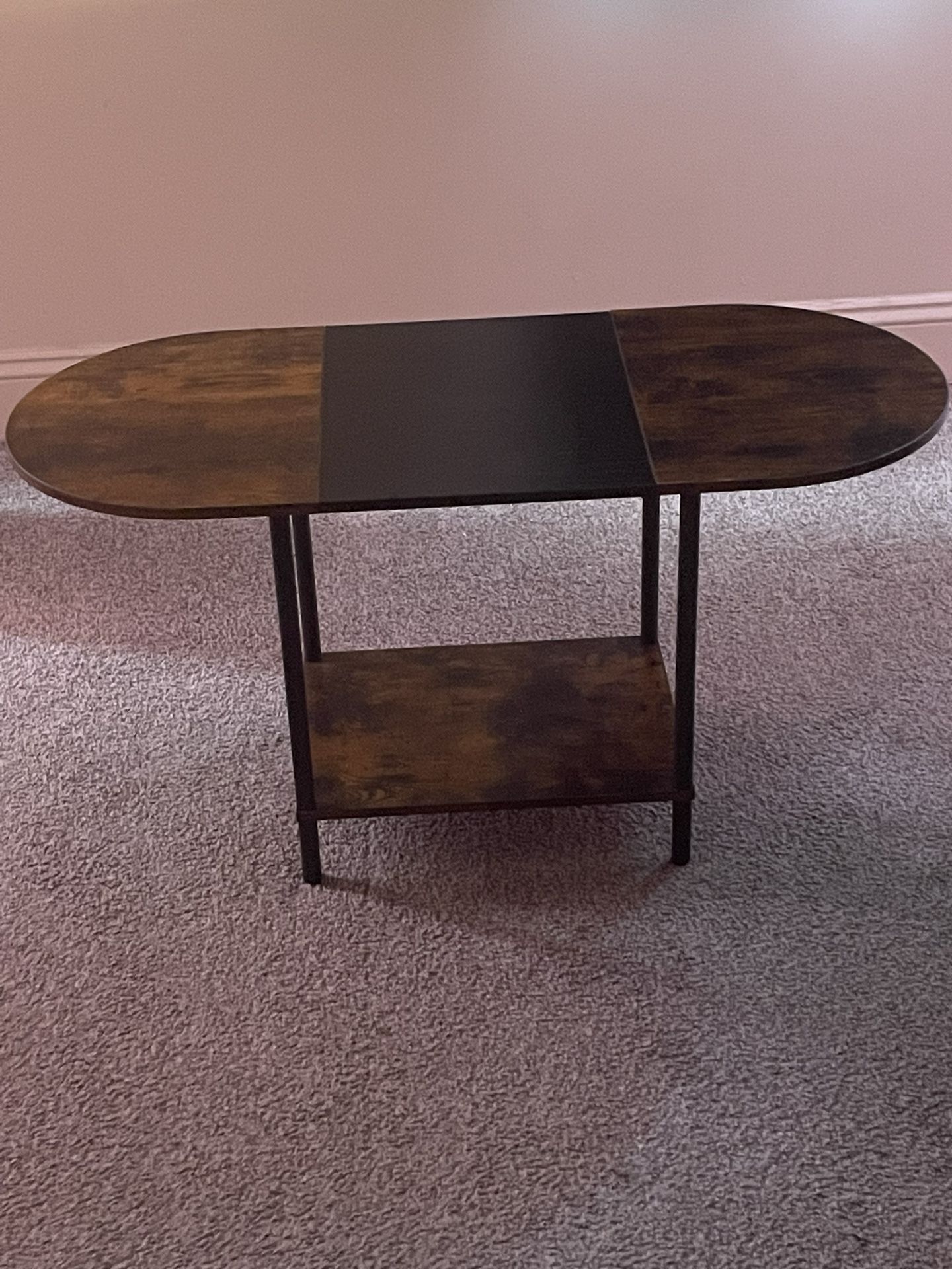 Rustic Oval Wood & Metal Accent Table
