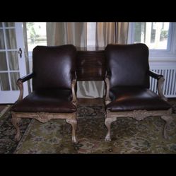 Leather Bergere Style Leather Chairs (pair)