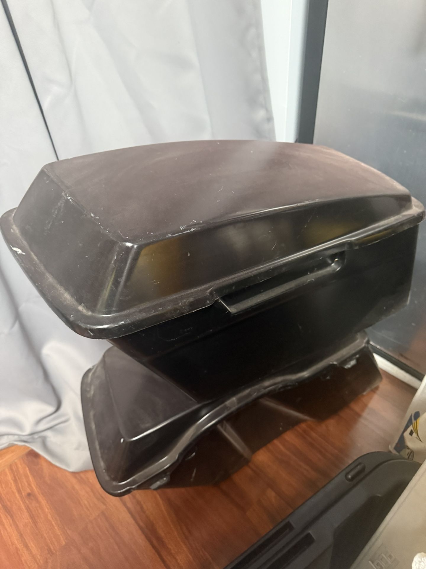 Motorcycle saddlebags.
