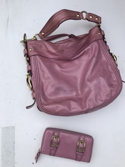 Authentic vintage coach handbag raspberry pink with matching wallet